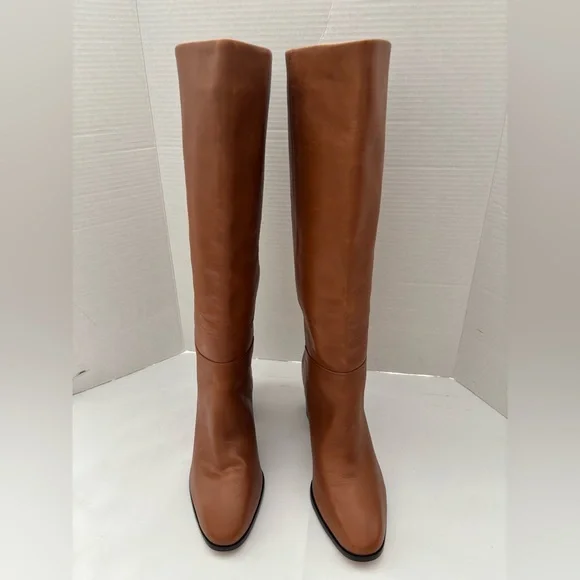 J. CREW SADIE RICH OAK KNEE HIGH LEATHER UPPER AND STACKED HEEL IMPORTED SZ 11 - Picture 10 of 12